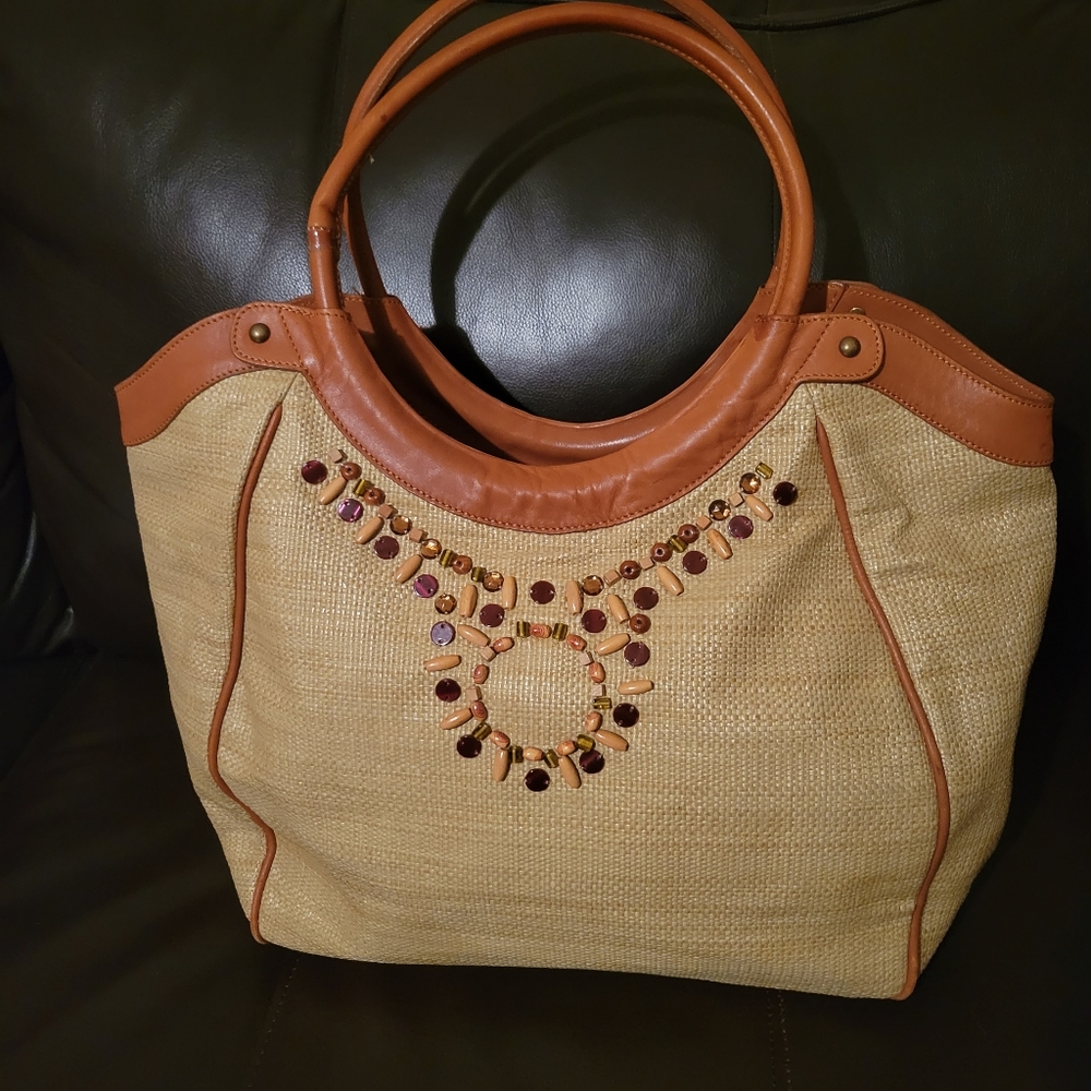 EUC Vintage Leather Trim Tote